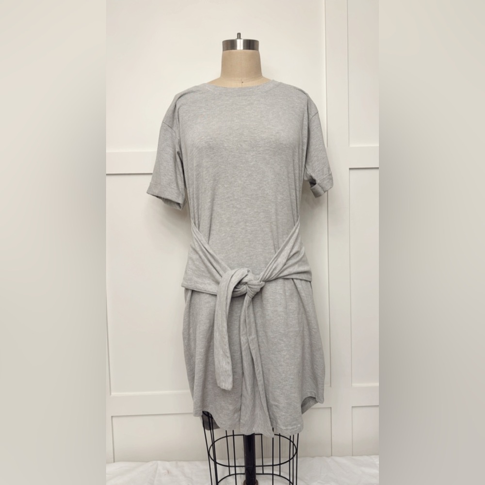 Elegant Gray Tie-Front Mini Dress